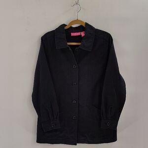 Woman Within Black Button Up Jacket Peacoat Style Size Medium